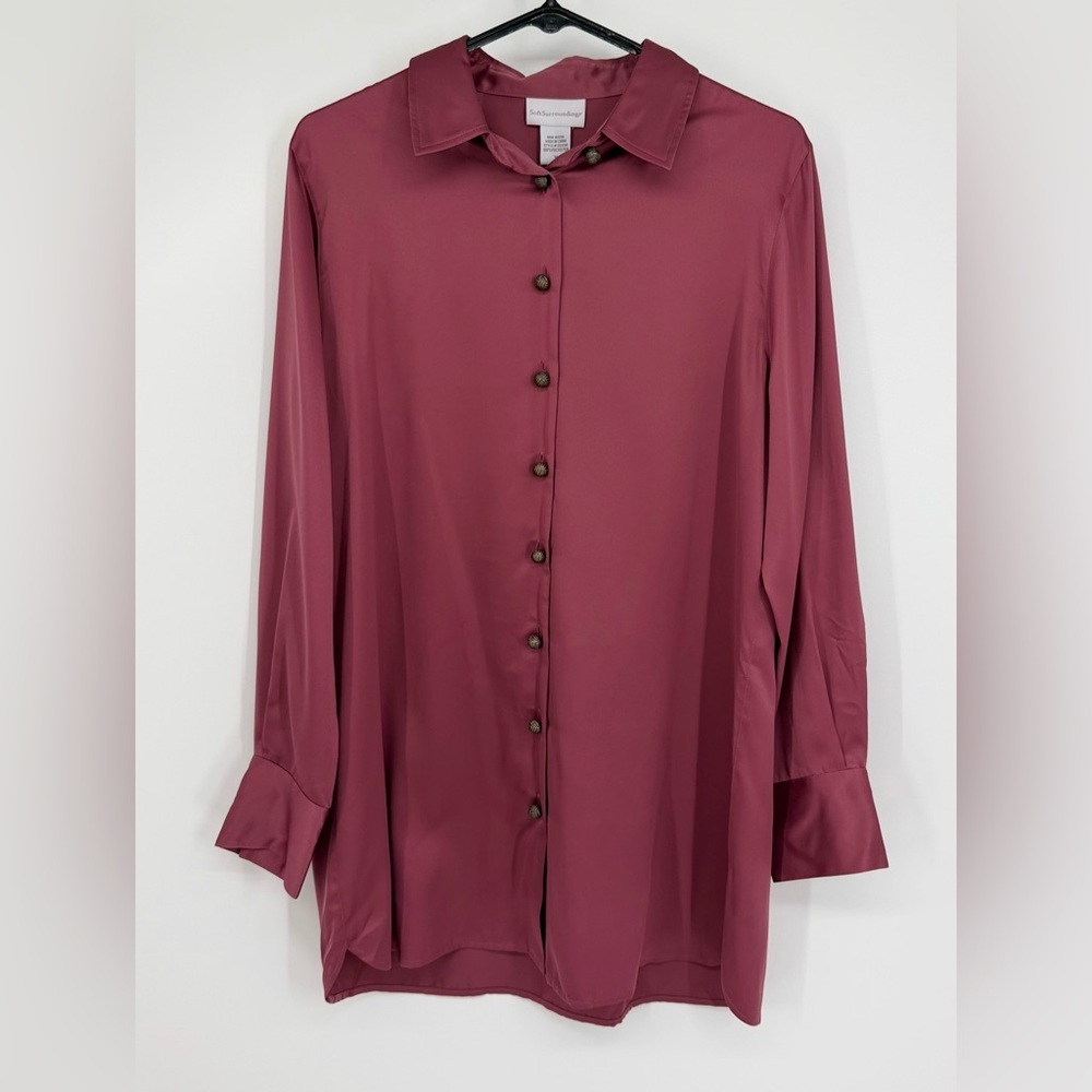 Soft Surroundings Mauve Colored Satin Button Down Shirt Size Medium NWOT